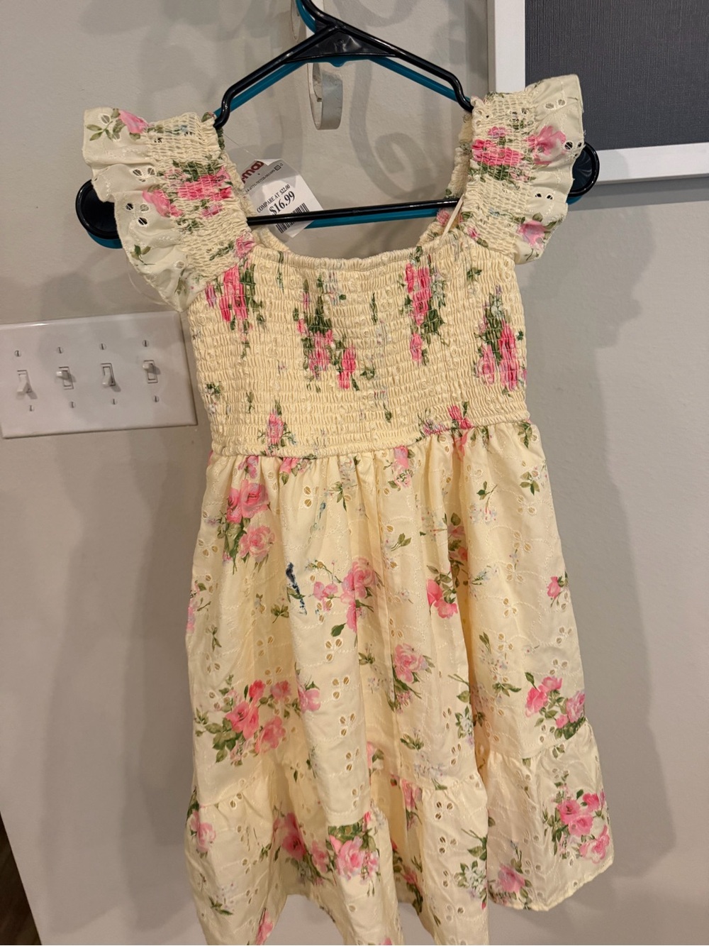 Juniors Cream Floral Eyelet Sundress with Ruffle Sleeves - Picture 4 of 4